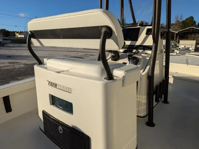 Slide: The Image of 2025 Pathfinder 2500 Hybrid boat interior with seating and console, showcasing modern design. - 15