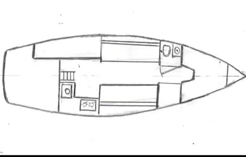 Slide: The Image of Floor plan of a 1983 Freedom Cat Ketch sailboat, showing interior layout and amenities. - 19