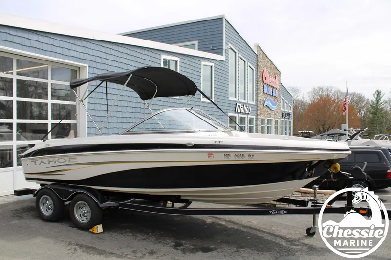 Slide: The Image of 2007 Tahoe Q6 boat on trailer outside Chessie Marine dealership. - 2
