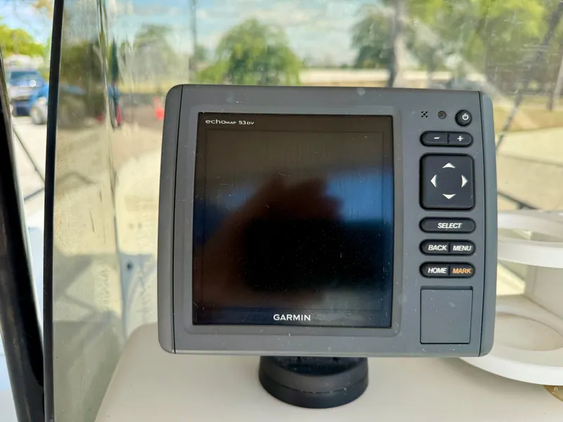 Slide: The Image of Garmin echoMAP 53sv fishfinder on 2015 Stott Craft SCV 2160 Bay boat dashboard. - 26