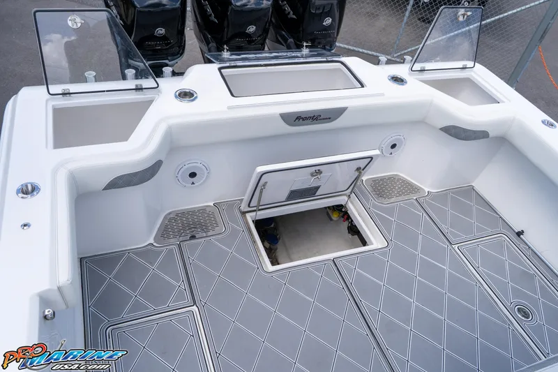 Slide: The Image of 2023 Front Runner 36 Center Console boat with spacious deck and storage compartments. - 21