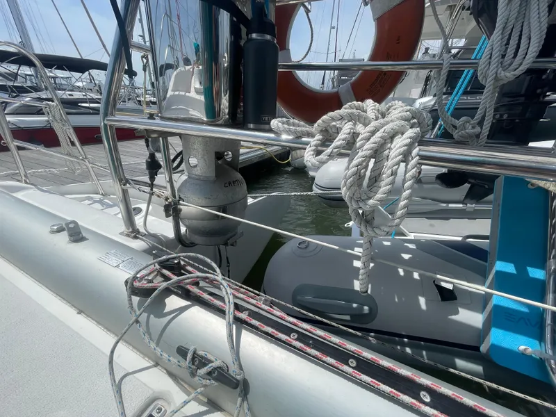 Slide: The Image of Sailboat deck with ropes and equipment, Seawind 1000, 2001 model, docked at marina. - 33