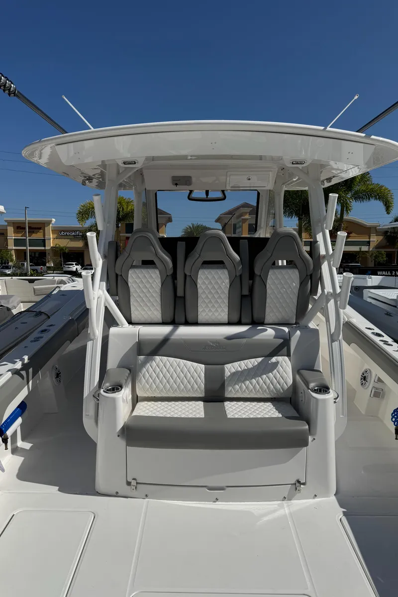 Slide: The Image of 2025 Regulator 37 boat interior with modern seating and sleek design. - 5