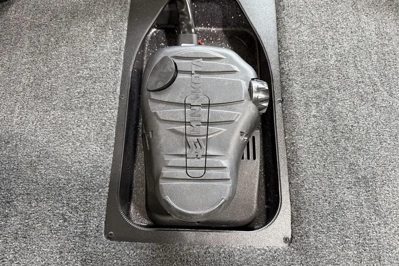 Slide: The Image of Foot pedal control on 2025 Skeeter ZX150 boat, featuring Minn Kota branding. - 8
