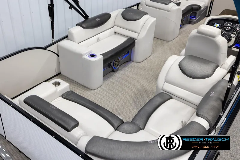 Slide: The Image of Luxurious interior of 2020 Avalon 2385 CAT EL pontoon boat with plush seating. - 12