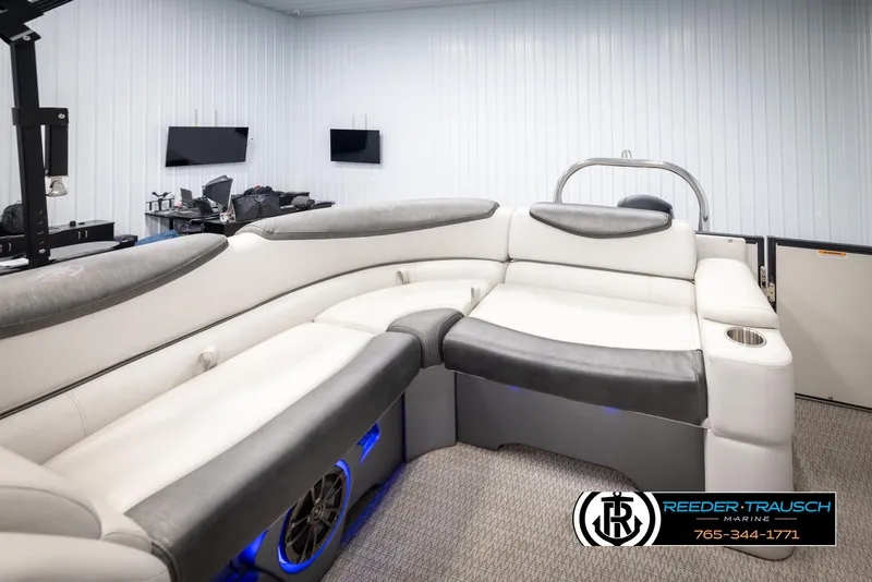 Slide: The Image of Luxurious interior of 2020 Avalon 2385 CAT EL pontoon boat with plush seating. - 15