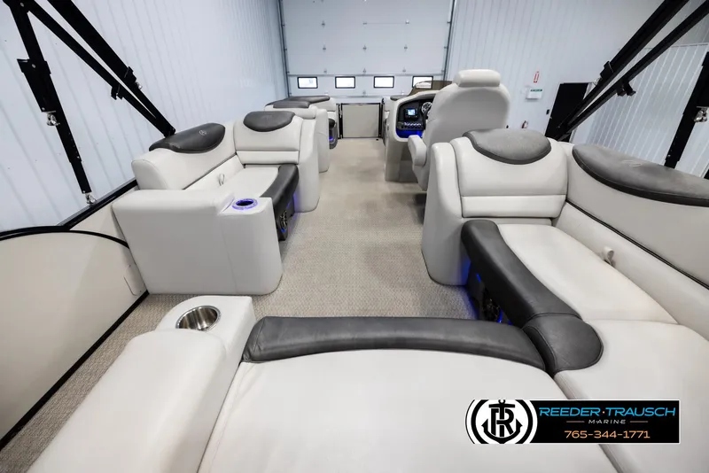 Slide: The Image of Luxurious 2020 Avalon 2385 CAT EL pontoon boat interior with plush seating and modern design. - 18