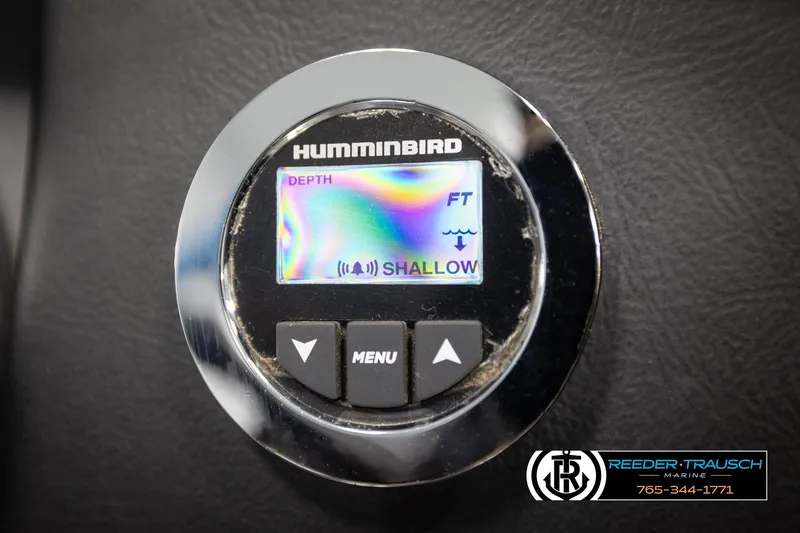 Slide: The Image of Humminbird depth gauge on Avalon 2385 CAT EL, 2020 model, displaying shallow water reading. - 31