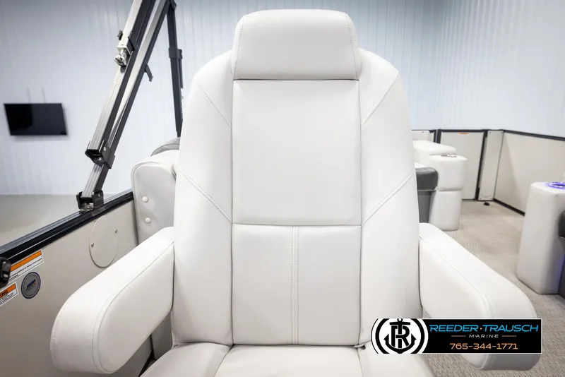 Slide: The Image of Luxurious white seat on 2020 Avalon 2385 CAT EL boat, featuring sleek design and comfort. - 34