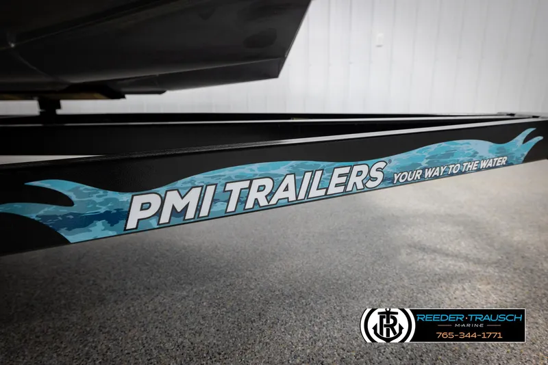 Slide: The Image of PMI Trailers branding on Avalon 2385 CAT EL, 2020 model, with Reeder-Trausch Marine logo. - 48