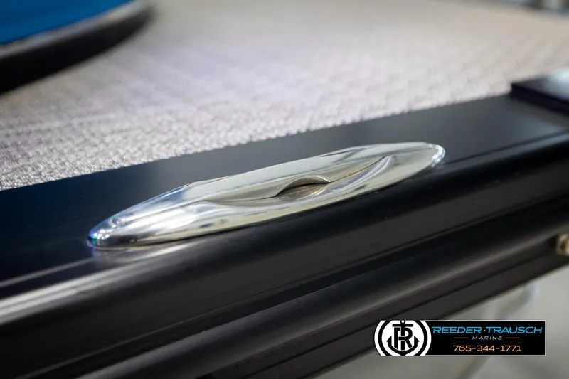 Slide: The Image of Chrome cleat on Avalon 2385 CAT EL boat, 2020 model, by Reeder-Trausch Marine. - 49