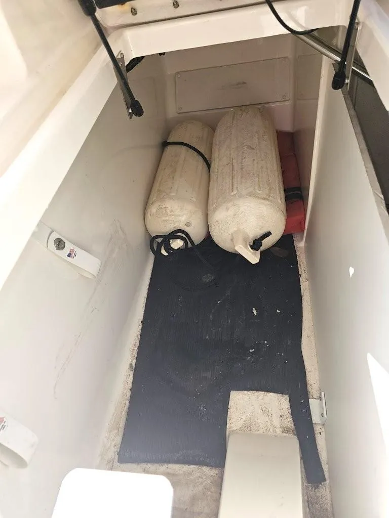 Slide: The Image of Storage compartment of 2018 Sea Ray SDX 290 Outboard with fenders and mat. - 12