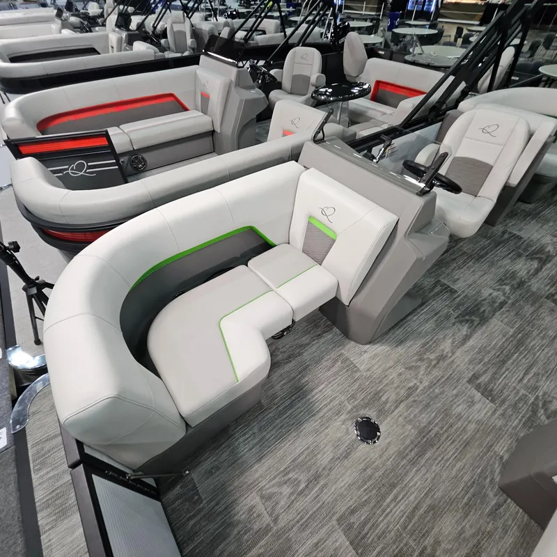 Slide: The Image of 2025 Qwest E 18 RLS boat interior with modern seating and sleek design. - 5