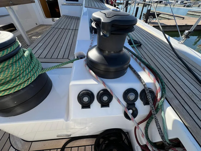 Slide: The Image of Deck view of 2015 X-Yachts Xp 55 sailboat with winches and ropes. - 29