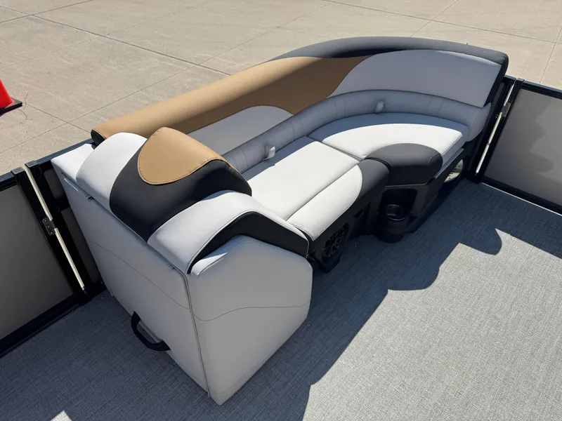 Slide: The Image of 2025 Tahoe Pontoon LTZ Quad Lounger Shift with stylish, modern seating design. - 10