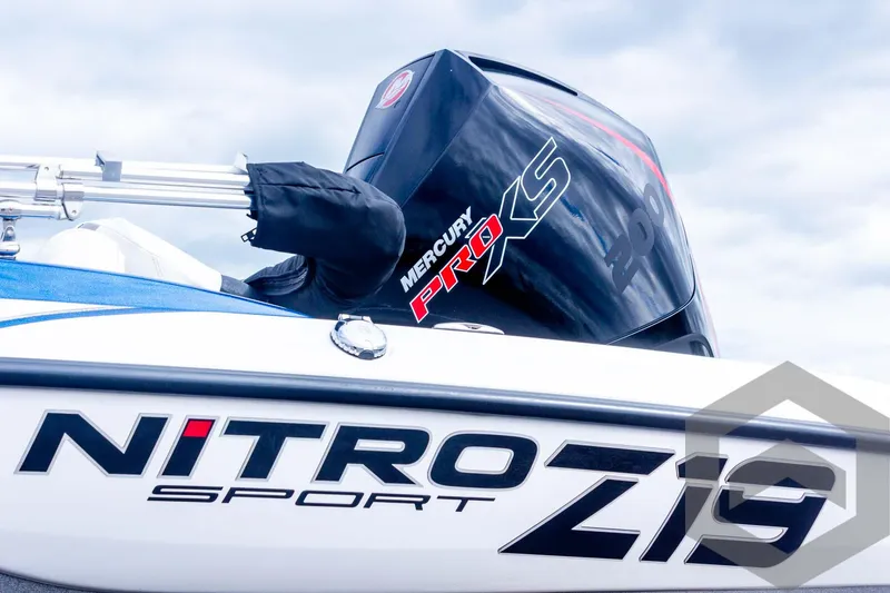 Slide: The Image of 2022 Nitro Z19 Sport boat with Mercury Pro XS engine, close-up view. - 17