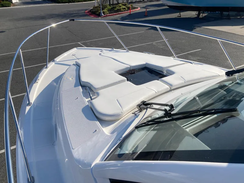 Slide: The Image of 2025 Pursuit OS 325 boat deck with sleek design and modern features. - 38