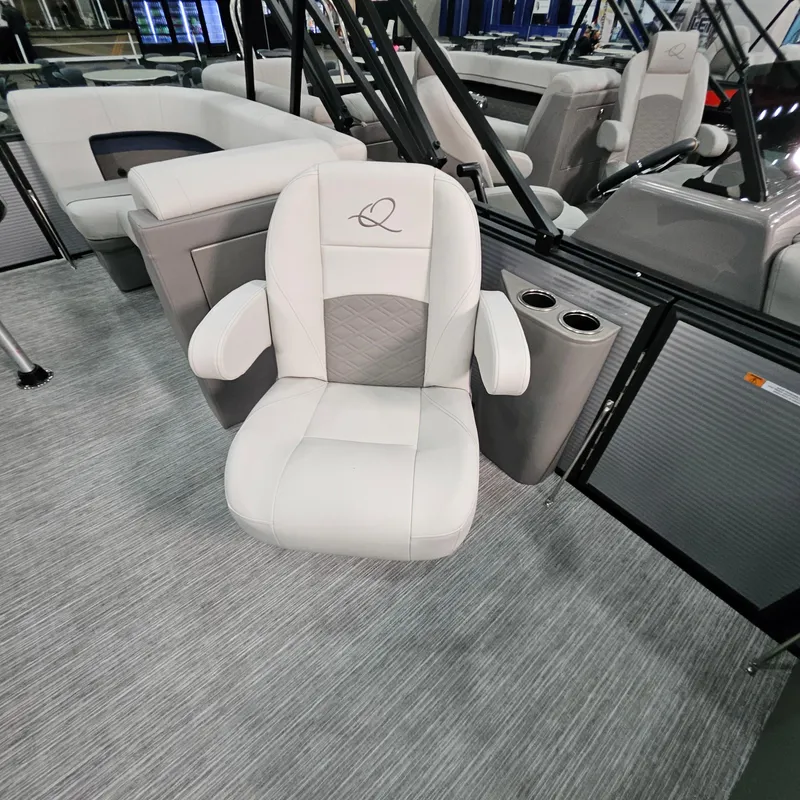Slide: The Image of Luxurious seating in 2025 Qwest E 20RLS boat, featuring modern design and comfort. - 17