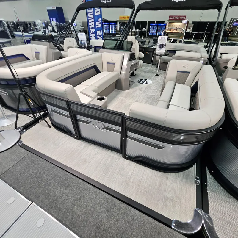 Slide: The Image of 2025 Qwest L22 Lanai pontoon boat with spacious seating and modern design. - 3