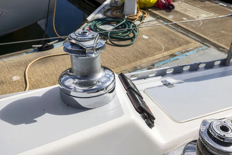 Slide: The Image of Winch on 1986 J Boats J/40 sailboat deck, dockside view. - 24