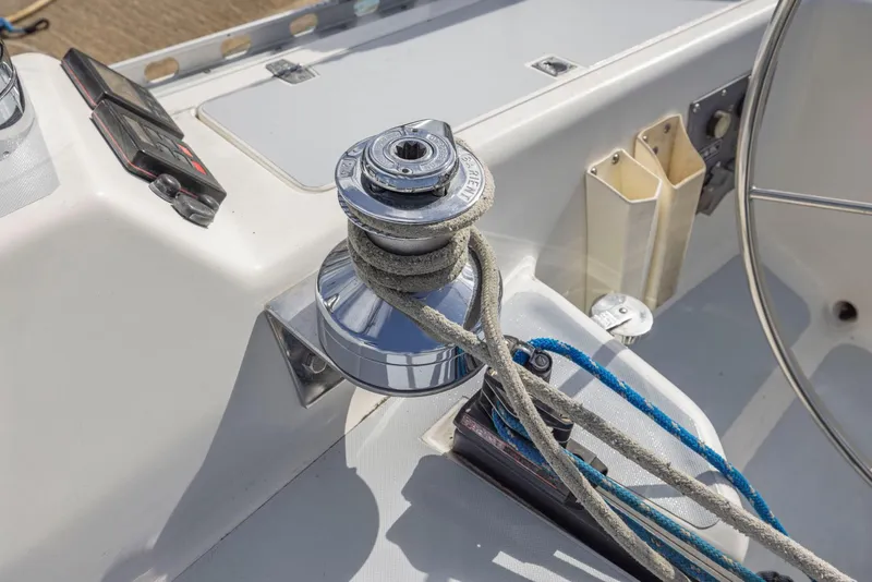 Slide: The Image of Winch and ropes on 1986 J Boats J/40 sailboat deck. - 25