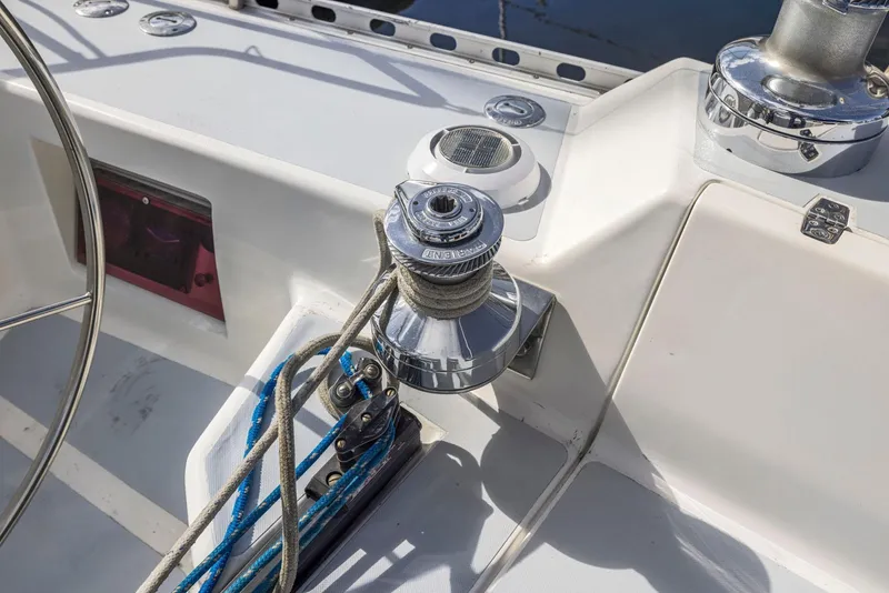 Slide: The Image of Close-up of 1986 J Boats J/40 sailboat winch and ropes on deck. - 27