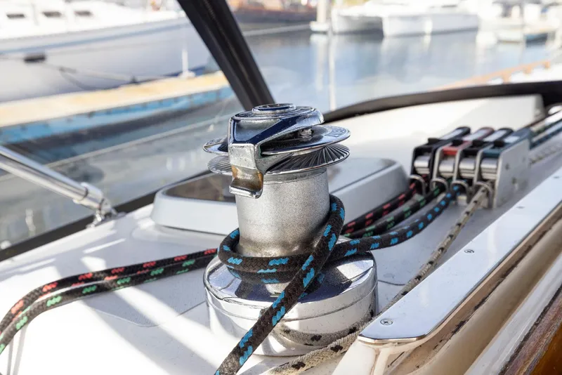 Slide: The Image of Winch and ropes on a 1986 J Boats J/40 sailboat deck. - 37