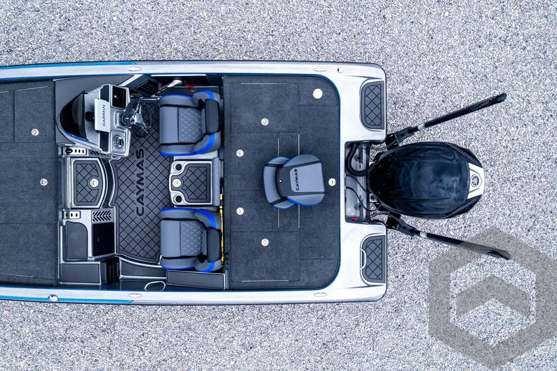 Slide: The Image of 2025 Caymas CX 20 PRO boat, aerial view, showcasing seating and motor layout. - 29