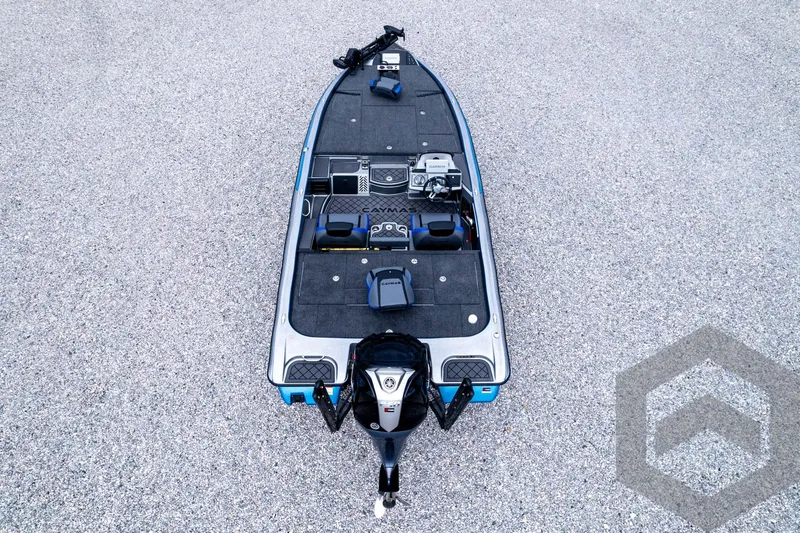 Slide: The Image of 2025 Caymas CX 20 PRO fishing boat, aerial view, showcasing deck layout and equipment. - 35