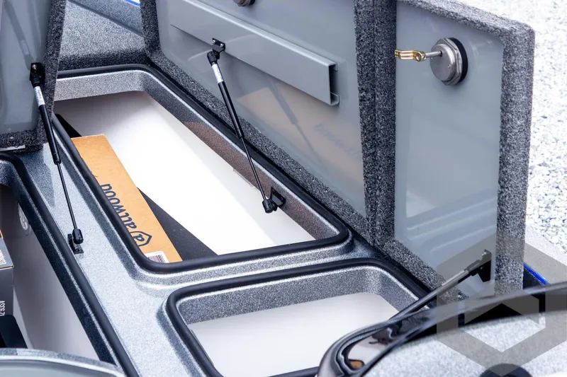 Slide: The Image of 2025 Caymas CX 20 PRO storage compartments with hydraulic lifts and secure locks. - 44