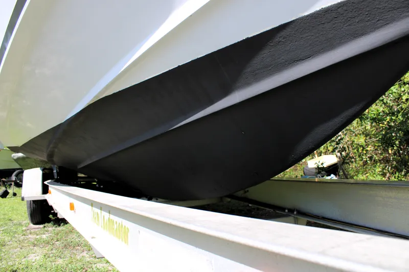 Slide: The Image of 2007 Yellowfin 36 Offshore boat hull on trailer, side view. - 3