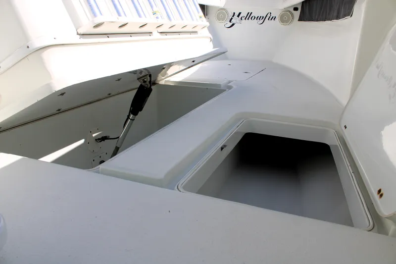 Slide: The Image of 2007 Yellowfin 36 Offshore boat storage compartments and deck view. - 30