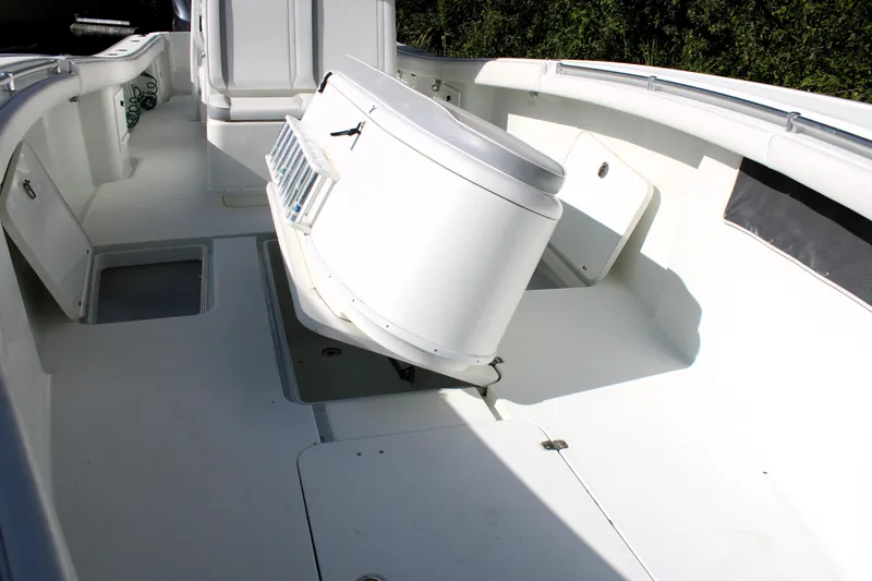 Slide: The Image of 2007 Yellowfin 36 Offshore boat interior with storage compartments and seating. - 31