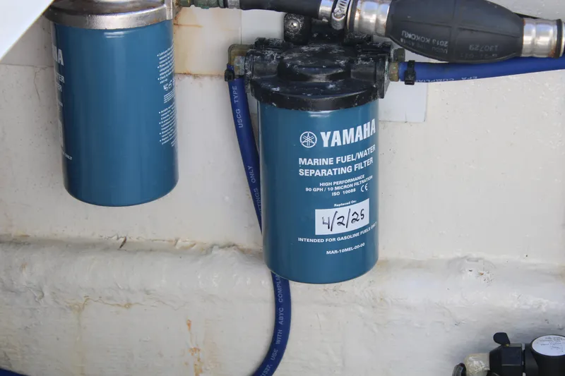 Slide: The Image of Yamaha marine fuel-water separating filter on 2007 Yellowfin 36 Offshore boat. - 37