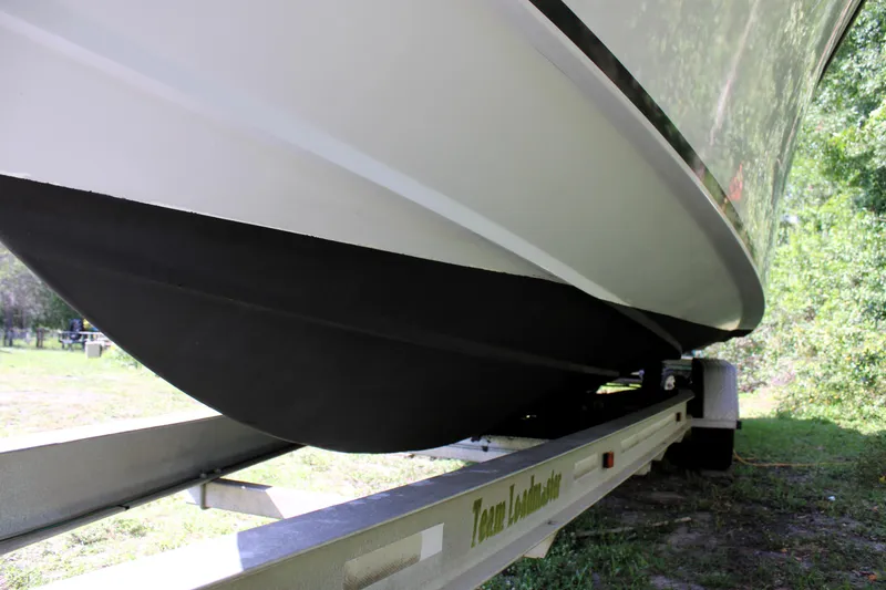 Slide: The Image of 2007 Yellowfin 36 Offshore boat hull on trailer, side view. - 4