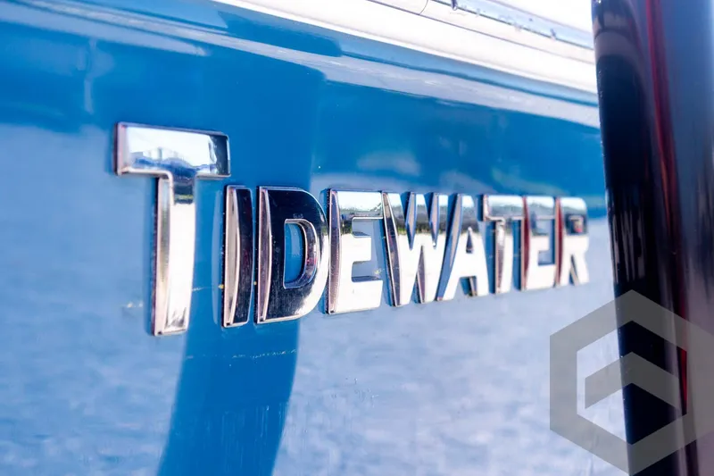 Slide: The Image of 2025 Tidewater 2110 Bay Max boat logo on blue hull. - 17