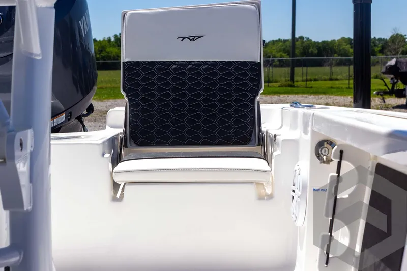 Slide: The Image of 2025 Tidewater 2110 Bay Max boat seat with stylish black and white design. - 33