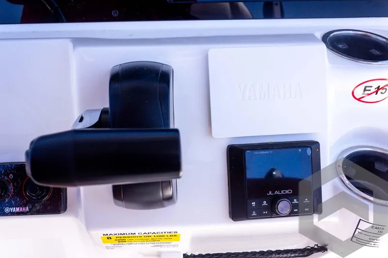 Slide: The Image of Control panel of 2025 Tidewater 2110 Bay Max boat with Yamaha and JL Audio systems. - 36