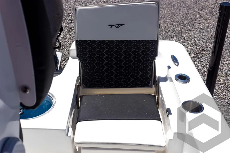 Slide: The Image of 2025 Tidewater 2110 Bay Max boat seat with black and white upholstery. - 47