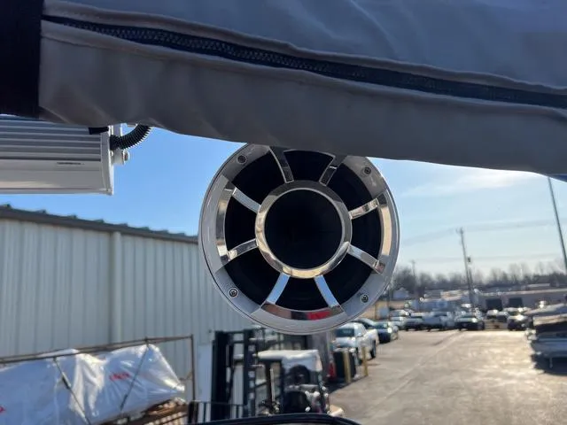 Slide: The Image of Speaker on a 2020 Yamaha AR240 boat, dockside view. - 24