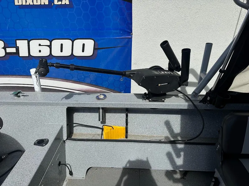 Slide: The Image of 2017 Smoker Craft 182 Phantom boat interior with fishing rod holder and equipment. - 16