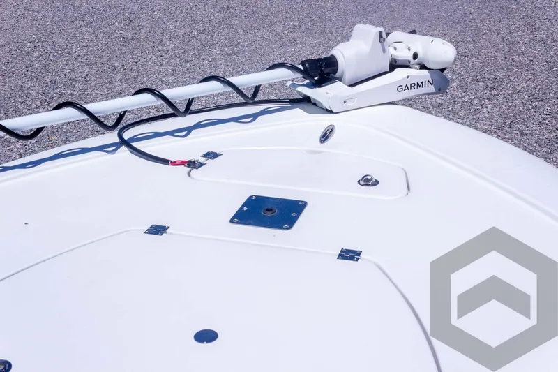 Slide: The Image of 2025 Tidewater 2410 Bay Max boat deck with Garmin trolling motor. - 25