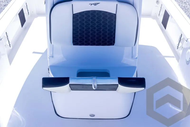Slide: The Image of 2025 Tidewater 2410 Bay Max boat seat with modern design and hexagonal pattern. - 26