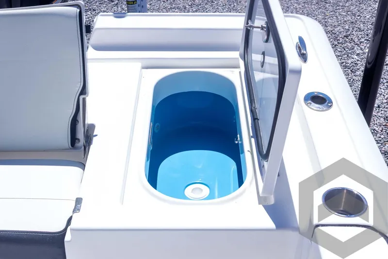 Slide: The Image of 2025 Tidewater 2410 Bay Max boat with open storage compartment and seating. - 41