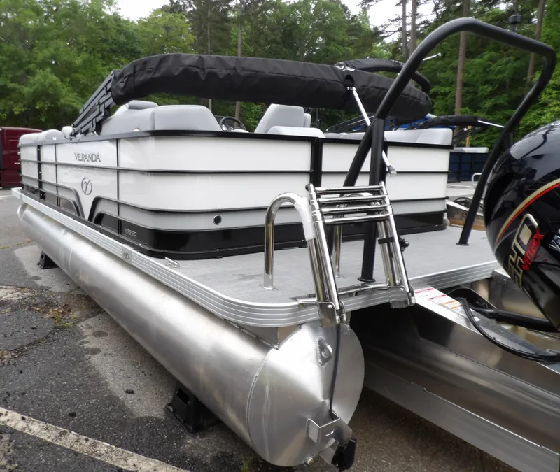Slide: The Image of 2025 Veranda Vista Sport 22RC pontoon boat with sleek design and modern features. - 3