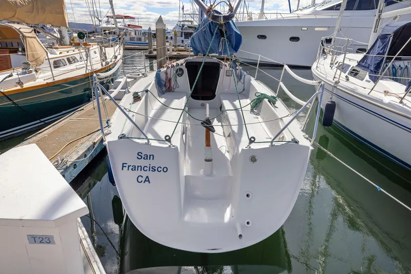 Slide: The Image of 2004 Wyliecat 30 sailboat docked in San Francisco marina. - 2