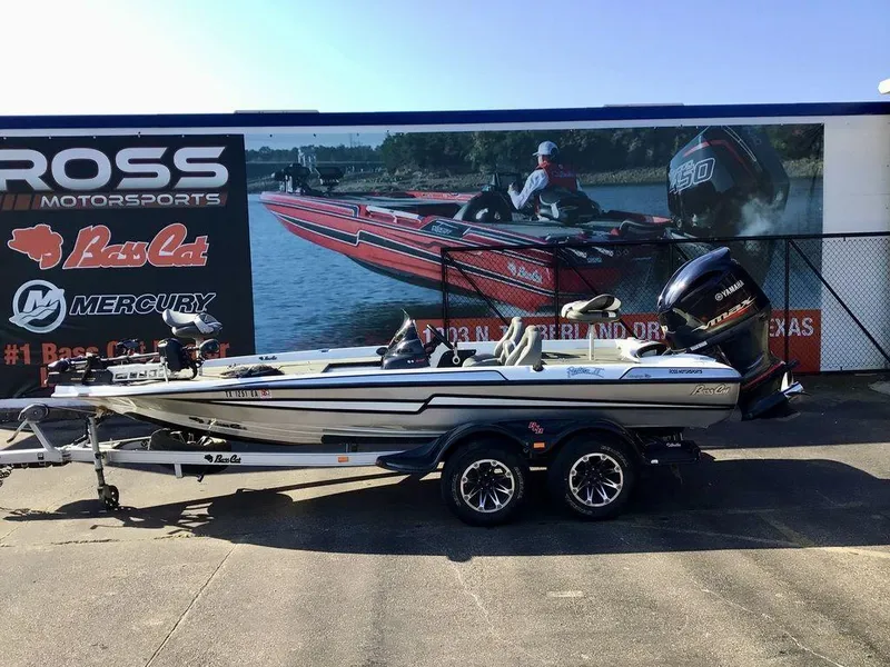 Slide: The Image of 2018 Bass Cat Panterra II boat on trailer at Ross Motorsports dealership. - 3