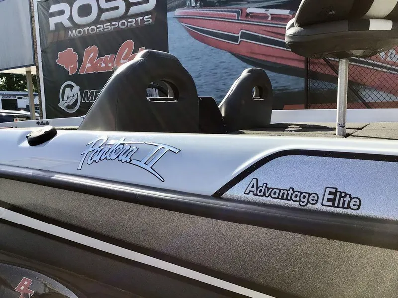 Slide: The Image of 2018 Bass Cat Panterra II boat with Advantage Elite branding at Ross Motorsports. - 5