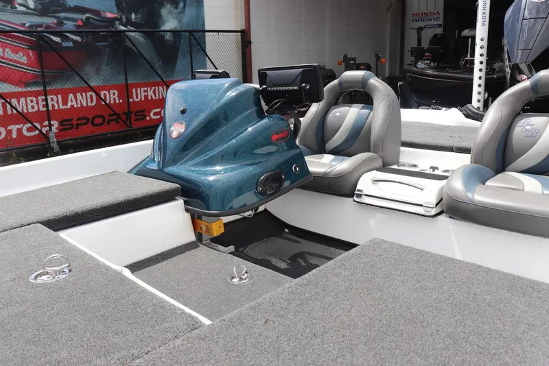 Slide: The Image of 2021 Bass Cat Pantera II boat interior with seating and equipment. - 10