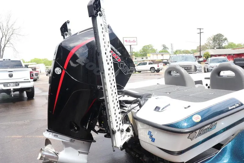 Slide: The Image of 2021 Bass Cat Pantera II boat with Mercury Pro XS engine in parking lot. - 21
